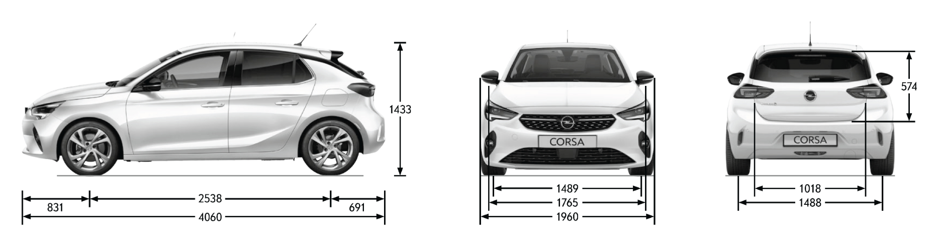 Opel Corsa - rozmiary